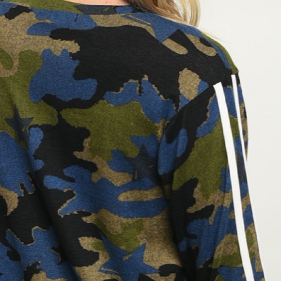 Blue & green camo sweatshirt sporty athleisure top - Picture 7 of 8
